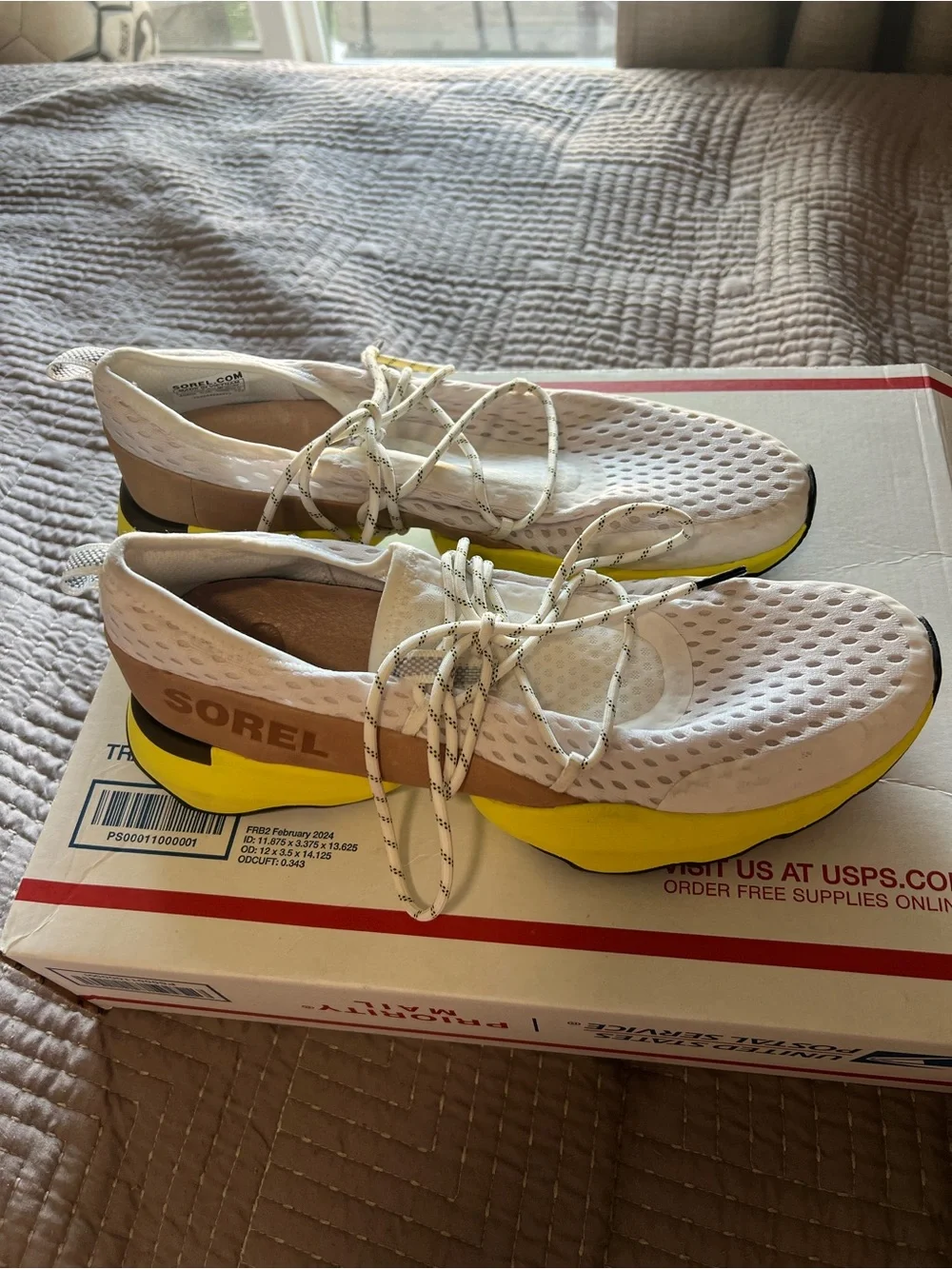 Sorel Kinetic Impact Lace Women White Sea Salt Yellow Size 10 Athletic Sneaker